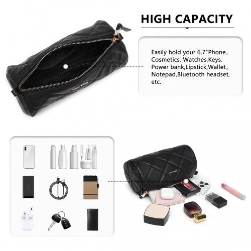Miss Lulu Cylindrical Lightweight Cross Body Bag - Black