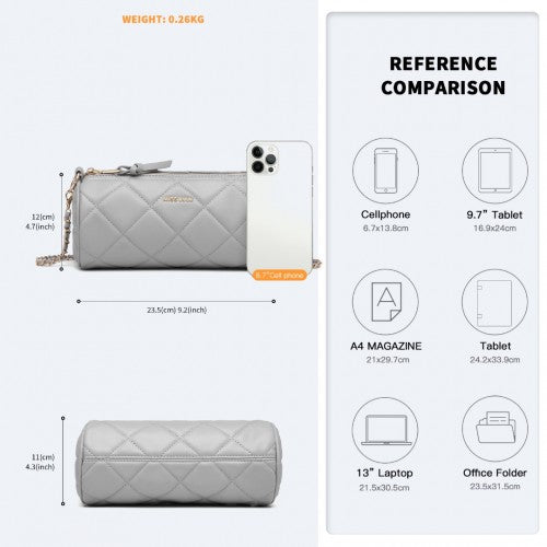 Miss Lulu Cylindrical Lightweight Cross Body Bag - Grey