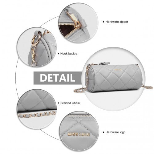 Miss Lulu Cylindrical Lightweight Cross Body Bag - Grey