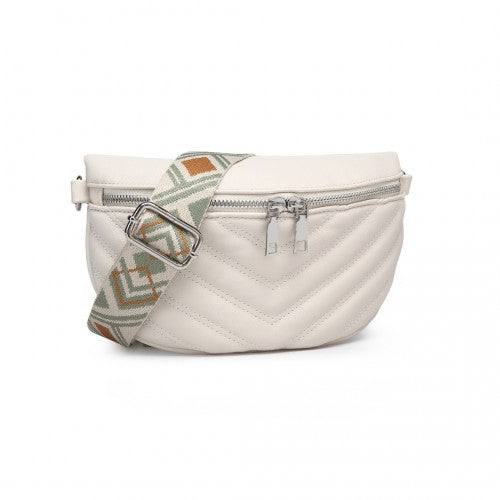Miss Lulu Wide Strap Bum Bag Lightweight Adjustable Waist Bag - Beige