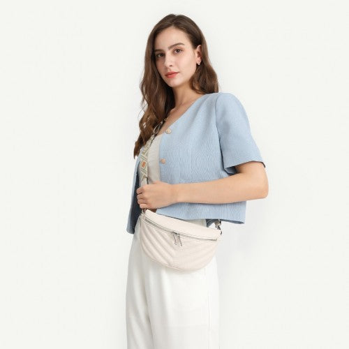 Miss Lulu Wide Strap Bum Bag Lightweight Adjustable Waist Bag - Beige