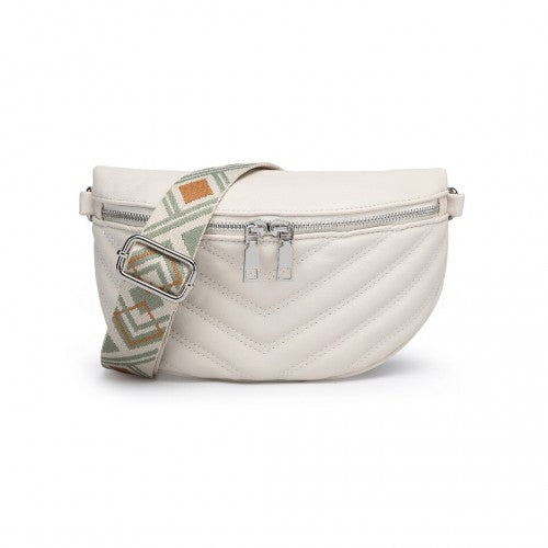 Miss Lulu Wide Strap Bum Bag Lightweight Adjustable Waist Bag - Beige