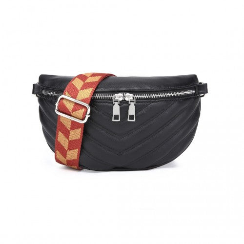 Miss Lulu Wide Strap Bum Bag Lightweight Adjustable Waist Bag - Black