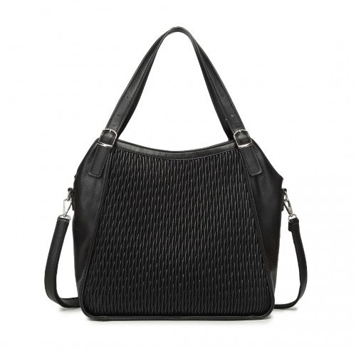 Miss Lulu Casual Shoulder Bag With Stylish Pleated Design - Black