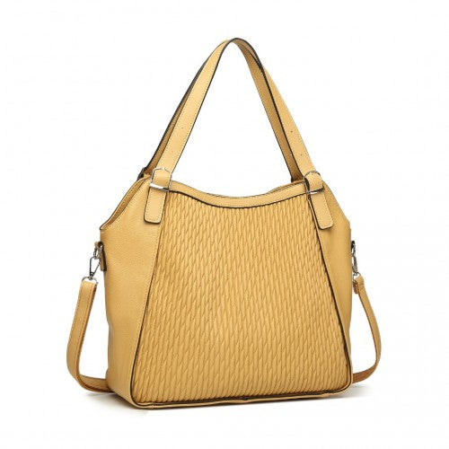 Miss Lulu Casual Shoulder Bag With Stylish Pleated Design - Yellow