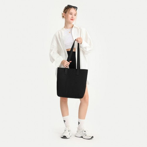 Miss Lulu Large Capacity Polyester Tote Shopping Bag - Black