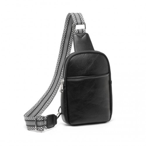 Miss Lulu Convertible PU Leather Multi-Wear Chest Bag - Black
