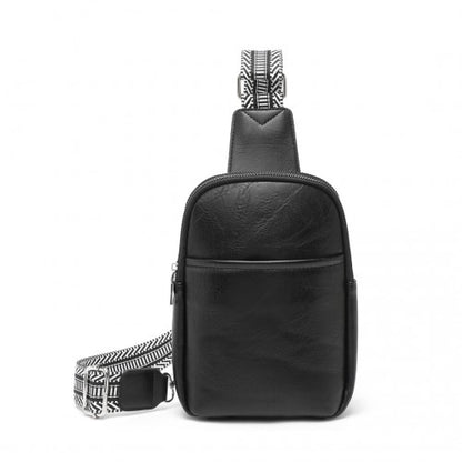 Miss Lulu Convertible PU Leather Multi-Wear Chest Bag - Black