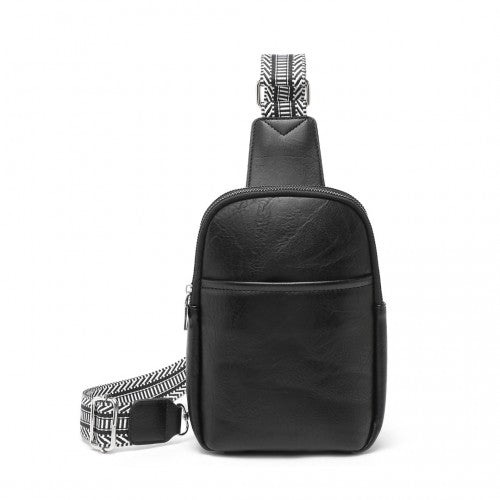 Miss Lulu Convertible PU Leather Multi-Wear Chest Bag - Black