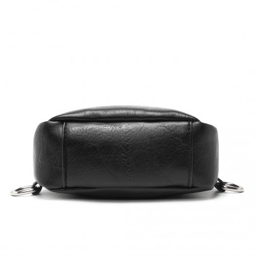 Miss Lulu Convertible PU Leather Multi-Wear Chest Bag - Black