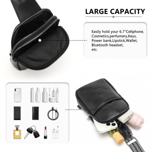Miss Lulu Convertible PU Leather Multi-Wear Chest Bag - Black