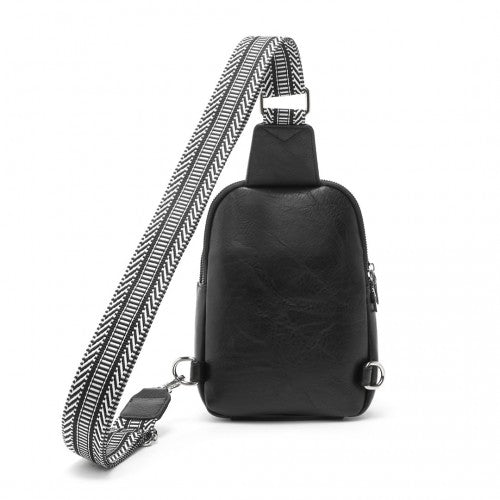 Miss Lulu Convertible PU Leather Multi-Wear Chest Bag - Black