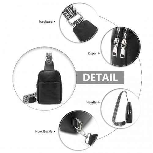 Miss Lulu Convertible PU Leather Multi-Wear Chest Bag - Black