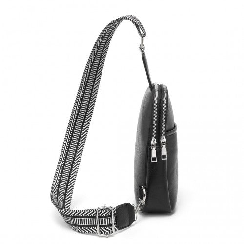 Miss Lulu Convertible PU Leather Multi-Wear Chest Bag - Black