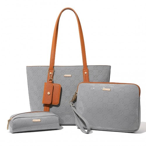 Miss Lulu 4 Pieces Glossy Leather Tote Bag Set - Grey And Brown