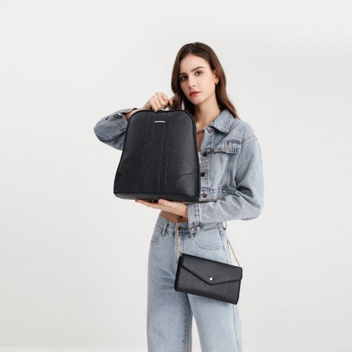 Miss Lulu 3 Piece Elegant Leather Backpack Set - Black