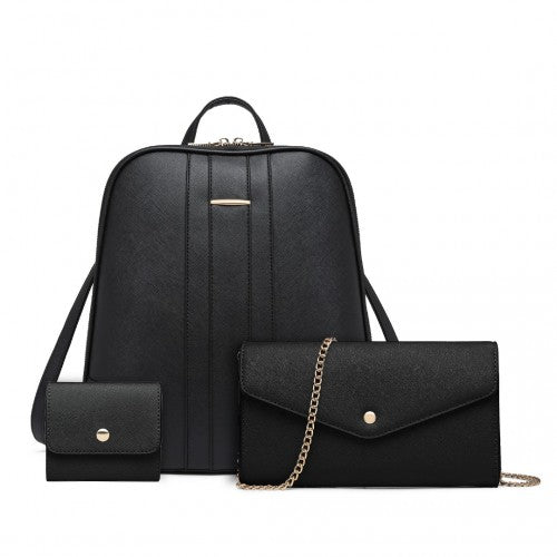 Miss Lulu 3 Piece Elegant Leather Backpack Set - Black