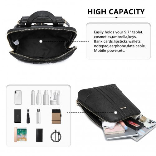 Miss Lulu 3 Piece Elegant Leather Backpack Set - Black