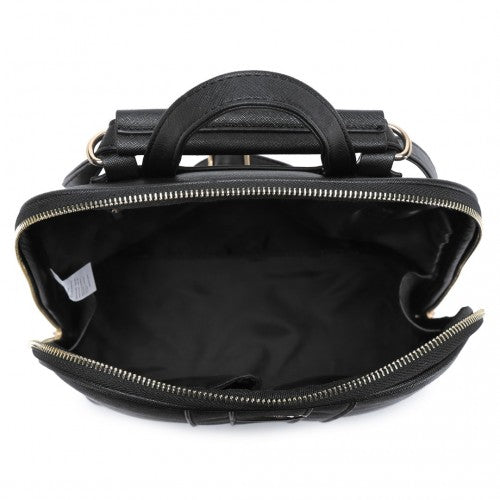 Miss Lulu 3 Piece Elegant Leather Backpack Set - Black