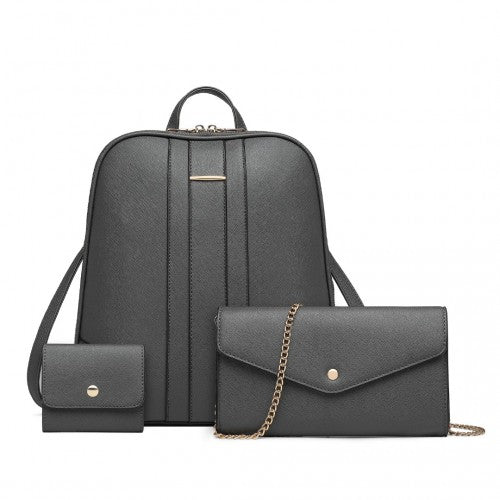 Miss Lulu 3 Piece Elegant Leather Backpack Set - Grey