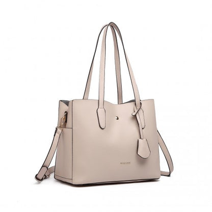 Miss Lulu Triple Compartment Tote Bag - Beige