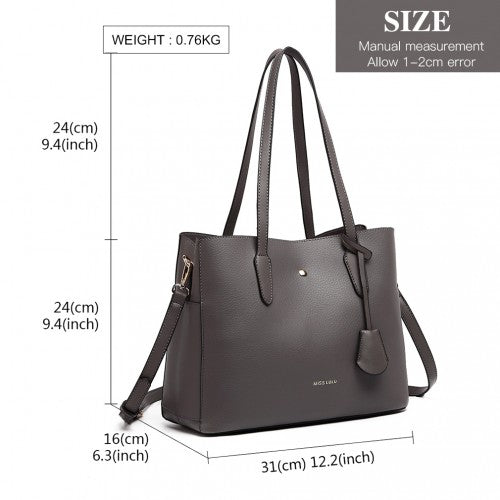 Miss Lulu Triple Compartment Tote Bag - Grey