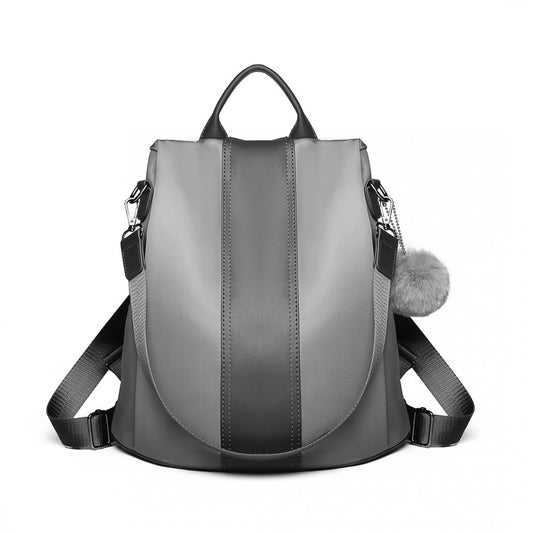 Miss Lulu Two Way Backpack Shoulder Bag With Pom Pom Pendant - Grey