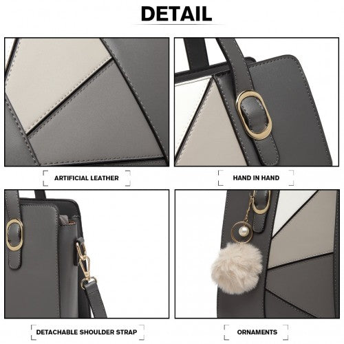 Miss Lulu Colour Block Cross-Body Handbag - Grey