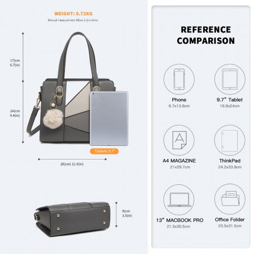 Miss Lulu Colour Block Cross-Body Handbag - Grey