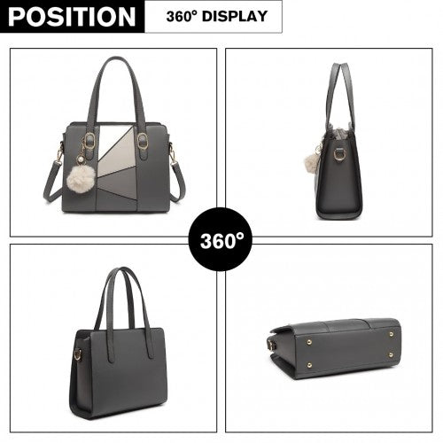 Miss Lulu Colour Block Cross-Body Handbag - Grey