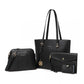 Miss Lulu 4 Piece Classic Sleek Handbag Set - Black