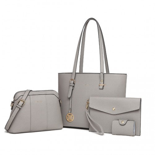 Miss Lulu 4 Piece Classic Sleek Handbag Set - Grey