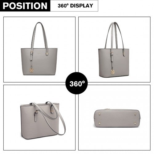 Miss Lulu 4 Piece Classic Sleek Handbag Set - Grey