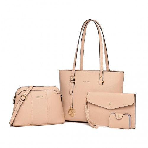 Miss Lulu 4 Piece Classic Sleek Handbag Set - Pink