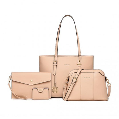 Miss Lulu 4 Piece Classic Sleek Handbag Set - Pink