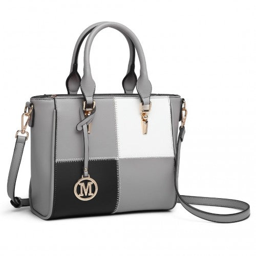 Miss Lulu Muti-Colour Combination Handbag Tote Bag - Grey