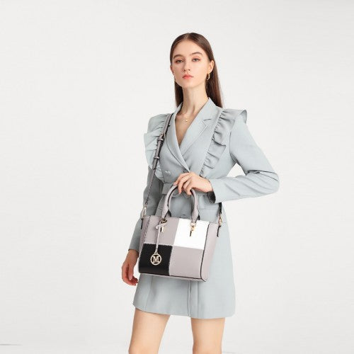 Miss Lulu Muti-Colour Combination Handbag Tote Bag - Grey