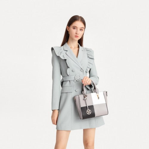 Miss Lulu Muti-Colour Combination Handbag Tote Bag - Grey