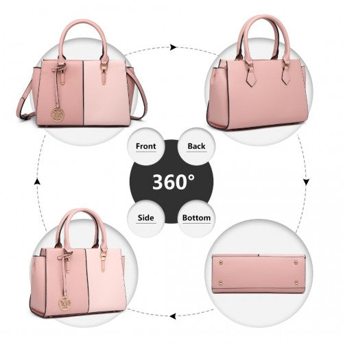 Miss Lulu Vintage Two-Colour Patchwork Handbag Tote Bag  - Pink