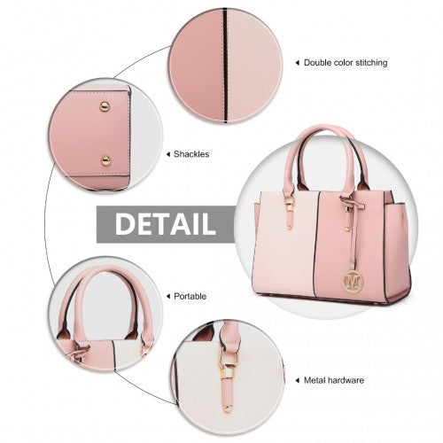 Miss Lulu Vintage Two-Colour Patchwork Handbag Tote Bag  - Pink