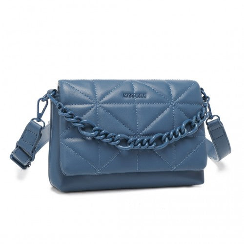 Miss Lulu Chic Quilted Shoulder Bag With Chain Strap - Blue