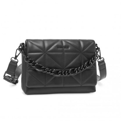 Miss Lulu Chic Quilted Shoulder Bag With Chain Strap - Black