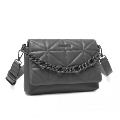 Miss Lulu Chic Quilted Shoulder Bag With Chain Strap - Grey