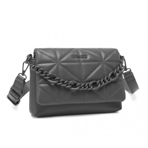 Miss Lulu Chic Quilted Shoulder Bag With Chain Strap - Grey