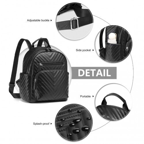 Miss Lulu Water-Resistant Chic PU Leather Backpack - Black