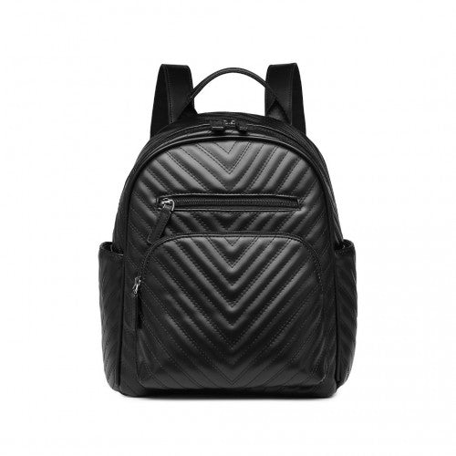 Miss Lulu Water-Resistant Chic PU Leather Backpack - Black