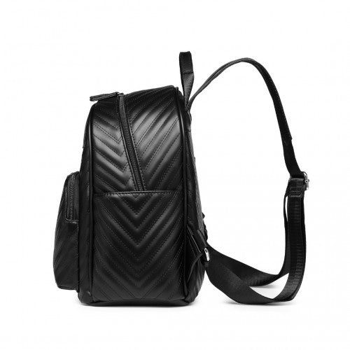 Miss Lulu Water-Resistant Chic PU Leather Backpack - Black