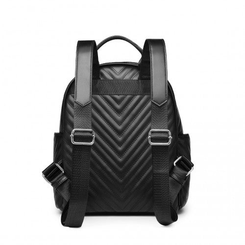 Miss Lulu Water-Resistant Chic PU Leather Backpack - Black