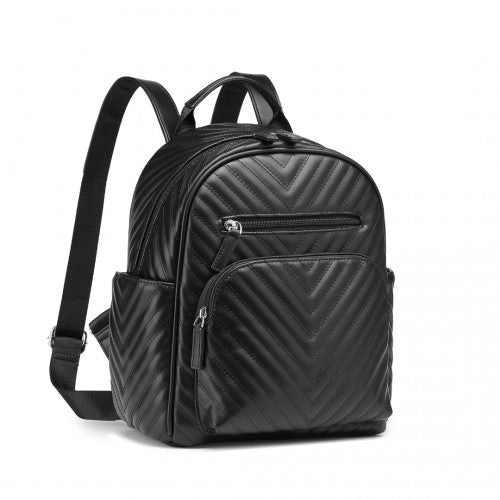 Miss Lulu Water-Resistant Chic PU Leather Backpack - Black