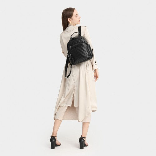 Miss Lulu Water-Resistant Chic PU Leather Backpack - Black